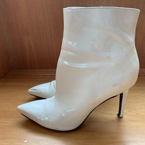 Patent white leather ankle boots